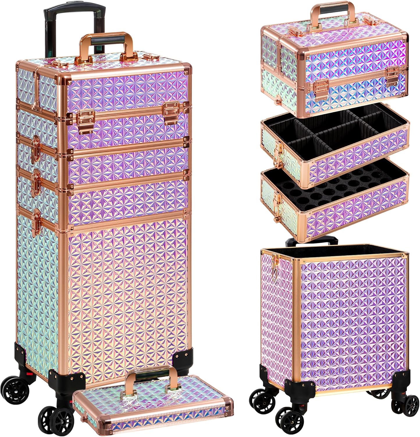 5 in 1 Rolling Makeup Train Case for Artists and Stylists