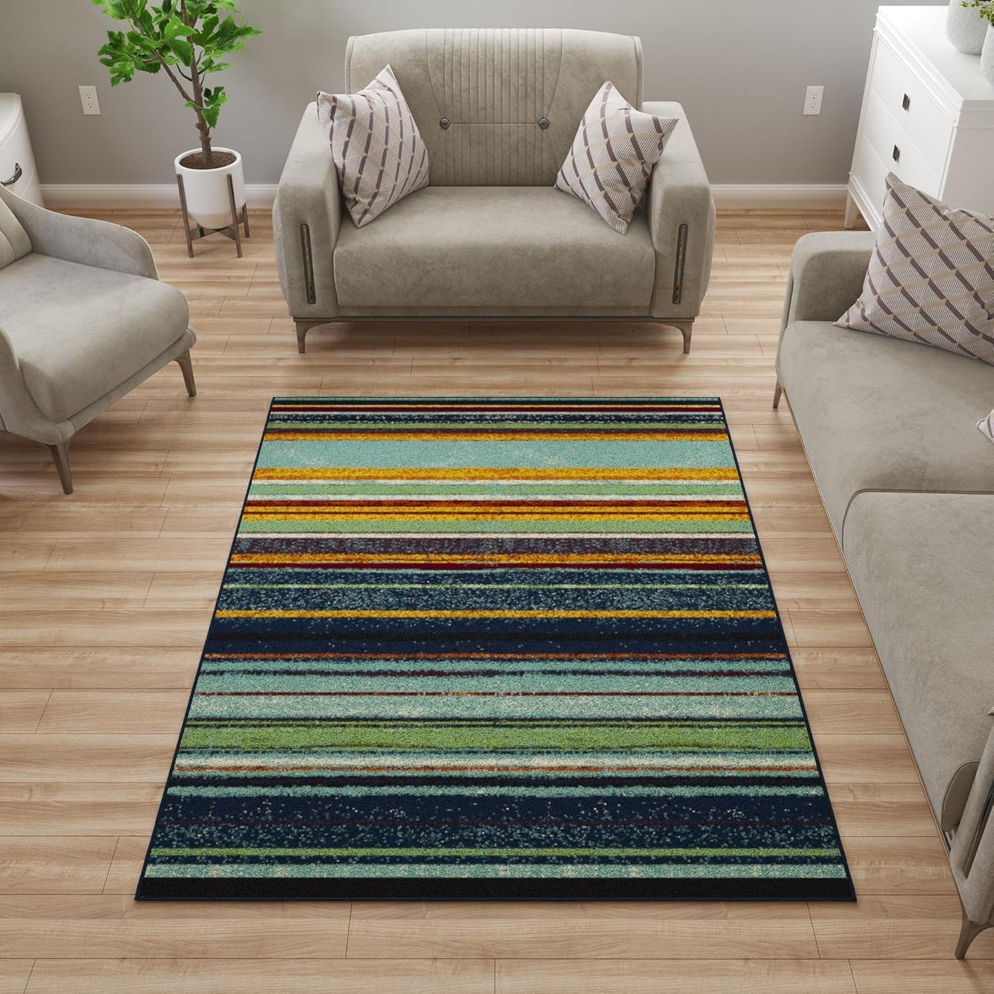 Ottomanson Striped Area Rug 5ft x 6ft 6in for Living Room