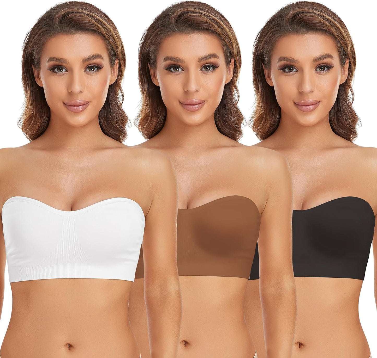 Lusait Strapless Bra Non-Slip Silicone Padded Bandeau Bralette