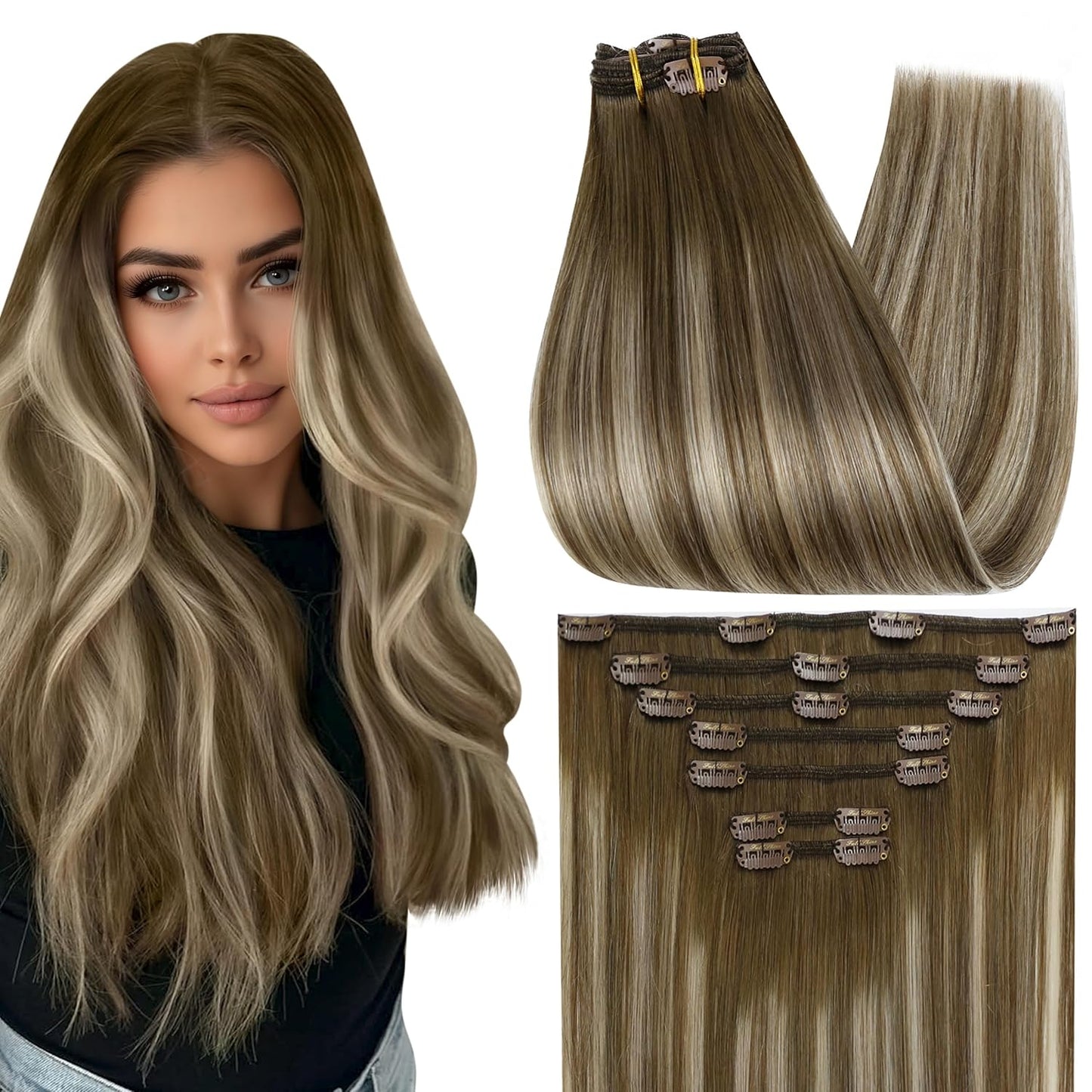 Full Shine Clip in Human Hair Extensions for Effortless Style