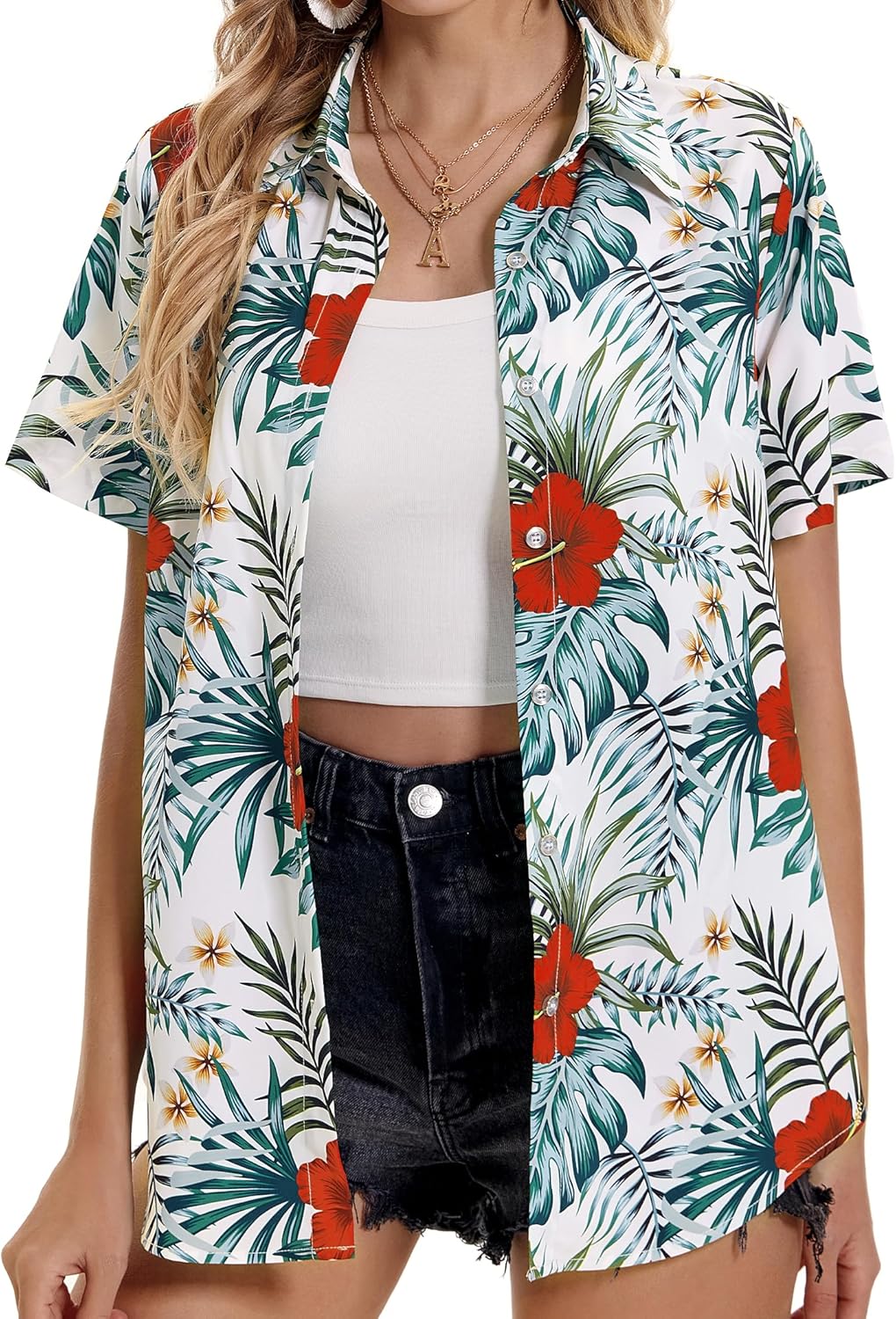 Womens Hawaiian Shirt Soft Cool Summer Floral Tropic Print Tops