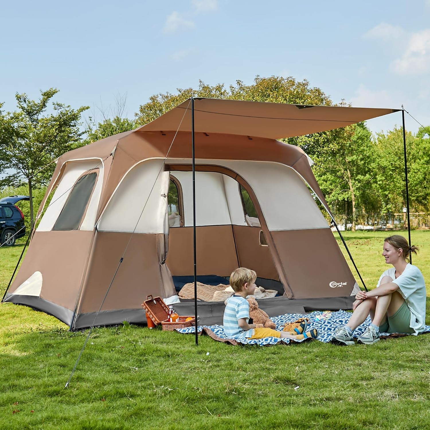 Spacious 6 Person Family Camping Tent with Porch for Outdoors