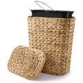 4 Gallons Wicker Waste Basket with Lid - Compact Bathroom Trash Can