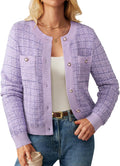 Womens Tweed Texture Open Front Cardigan Sweater - Buttoned Elegance