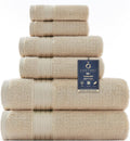 COZYART Beige Bath Towel Set 6-Piece - Thick 650 GSM Turkish Cotton
