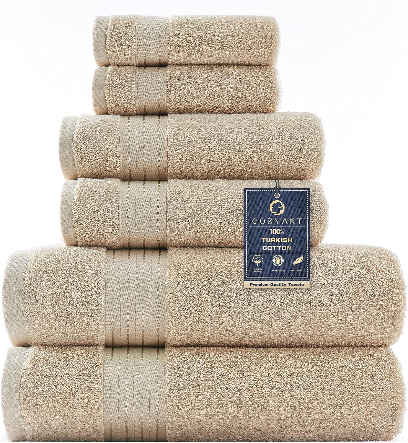 COZYART Beige Bath Towel Set - Luxurious Turkish Cotton Towels
