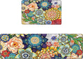 Boho Floral Kitchen Runner Rugs Mats 2 Piece Memory Foam - Anti