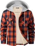 WULFUL Men's Flannel Plaid Shirt Jacket with Hood - Warm Fleece Lining