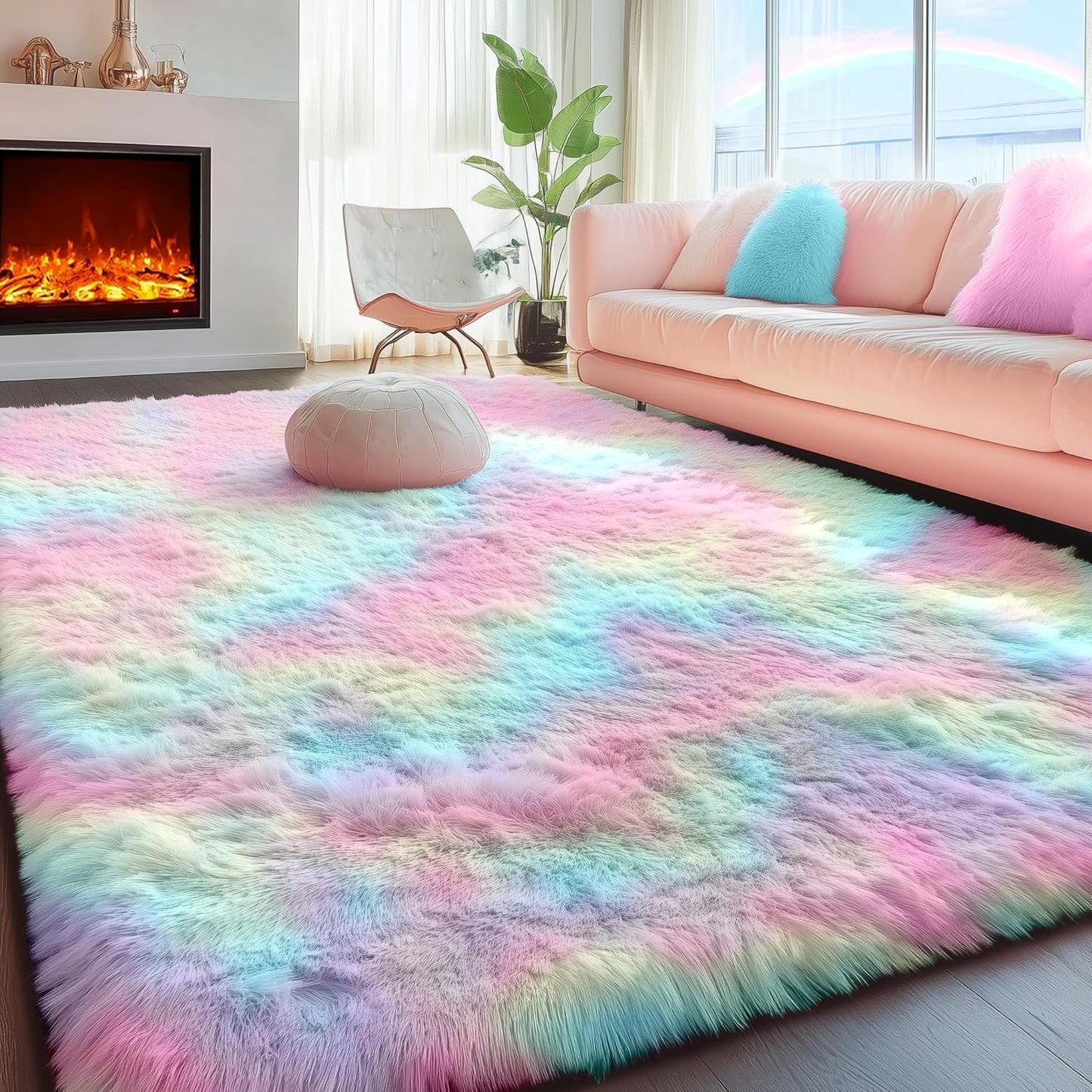 PAGISOFE 8x10 Rainbow Large Area Rug for Kids Room Decor