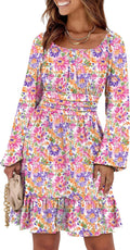 Womens Long Lantern Sleeve Square Neck Swing Dress - Fall 2025