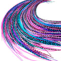 Purple Pink & Turquoise Feather Hair Extensions - Boho Color Pop