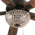 LED Boho Ceiling Fan with Hand Woven Rope Shade - 52in Flush Mount