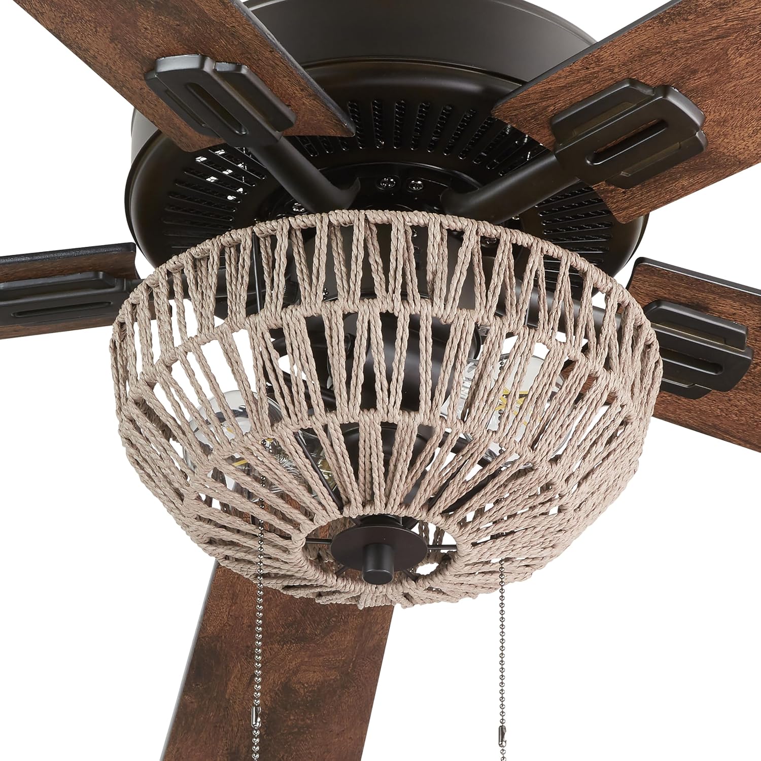 Boho Ceiling Fan with Hand Woven Rope for Eclectic Decor
