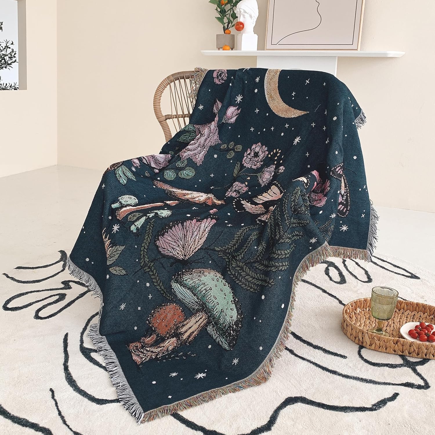Boho Throw Blanket Reversible Cotton Tapestry for Cozy Decor