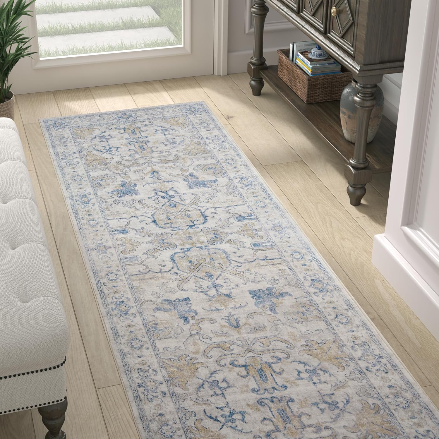 jinchan Hallway Runner Rug 2x8 - Vintage Floral Design