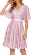 Wedtrend Women's Sparkly Sequin Dress Bat Sleeves - Glitter Party Fit