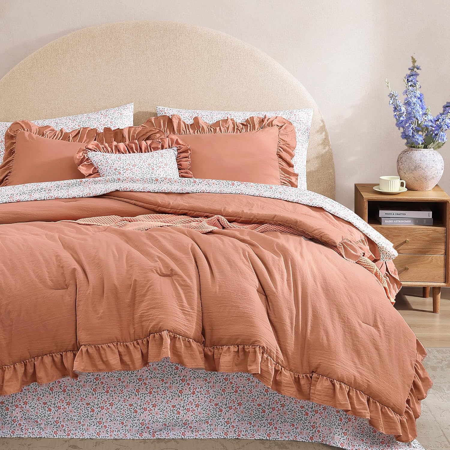 King Comforter Set with Ruffles and Floral Sheets for Cozy Bedrooms