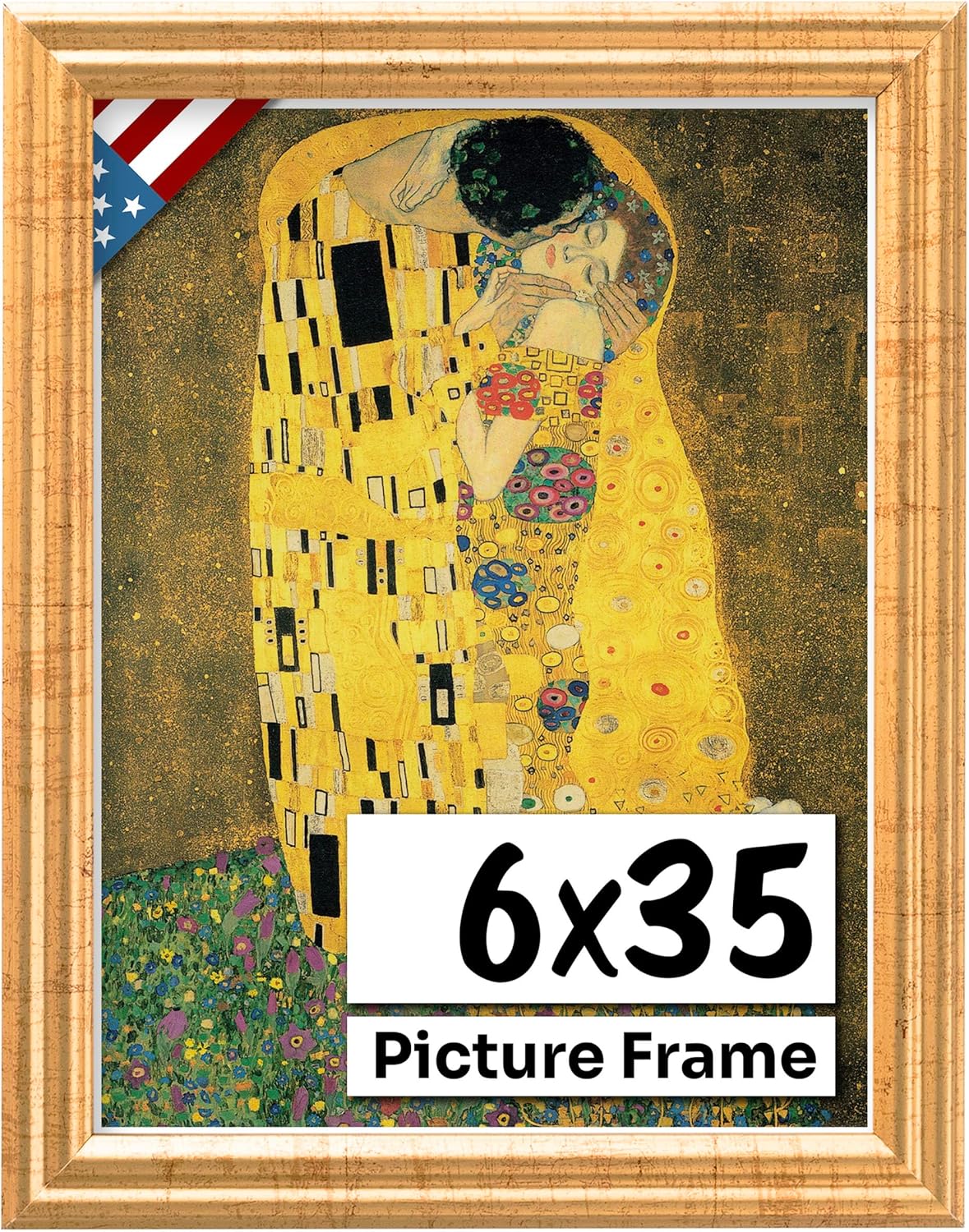 Antique Gold 6x35 Picture Frame - Handmade Solid Wood Decor
