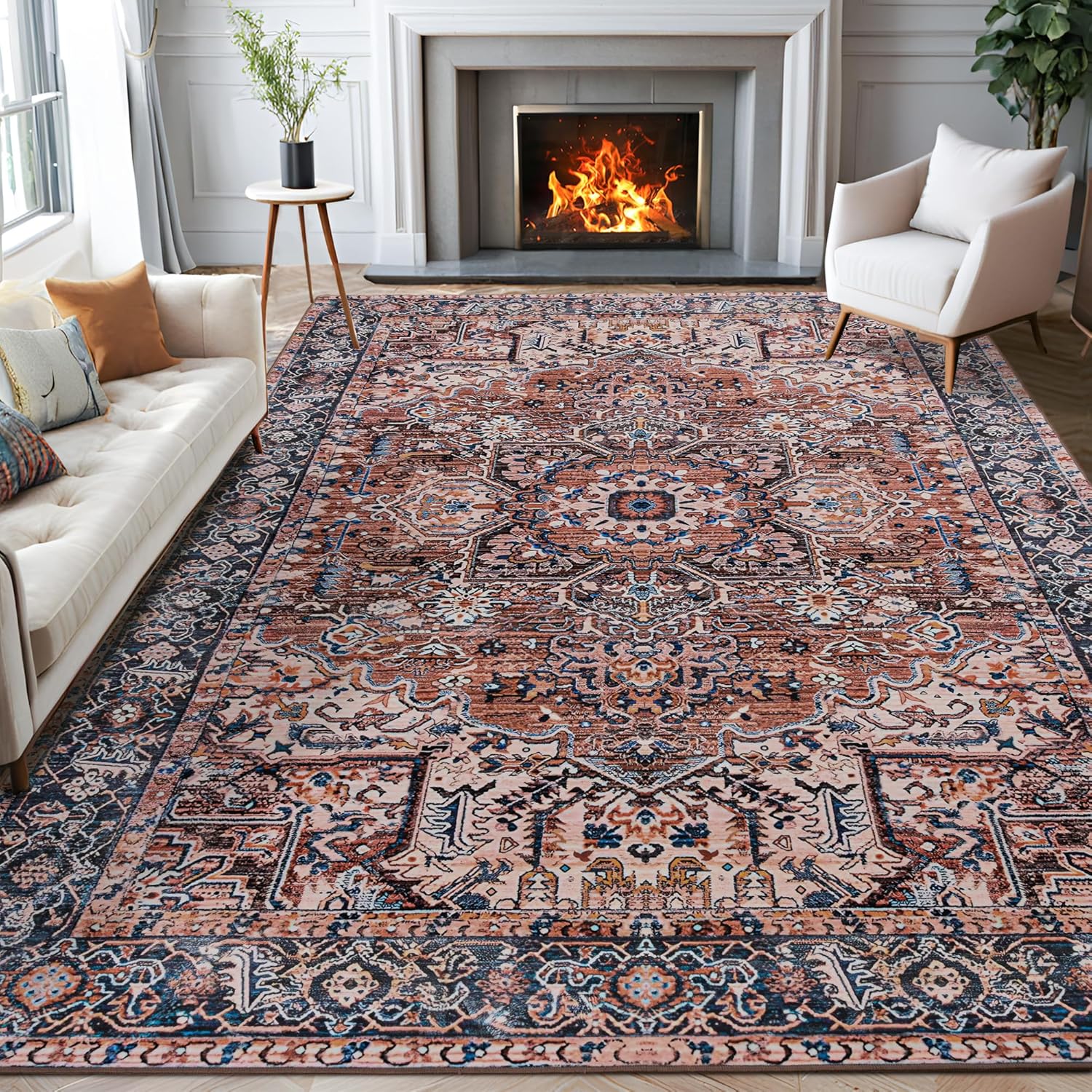 ISEAU Washable Vintage Rugs - Soft Low Pile Area Rugs