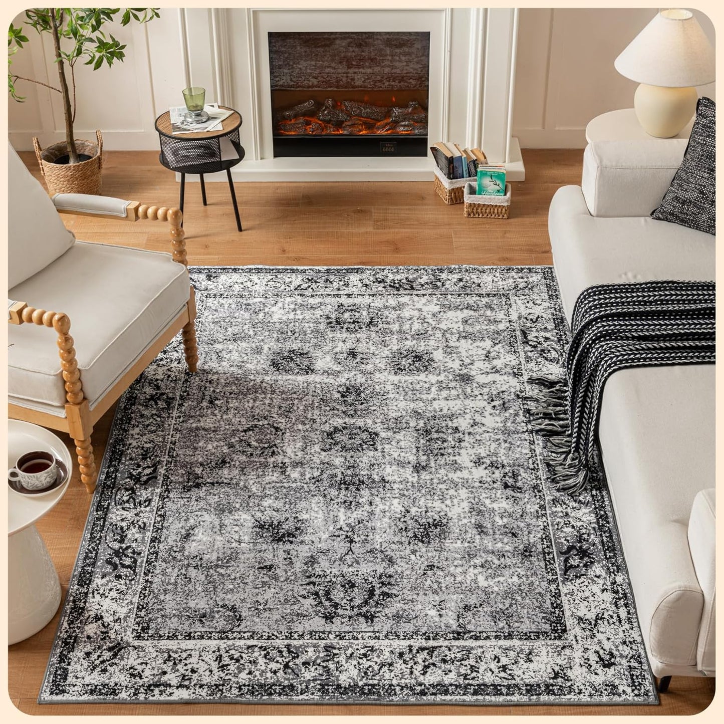 Istana 5x7 Area Rug - Dark Grey Washable Living Room Rug