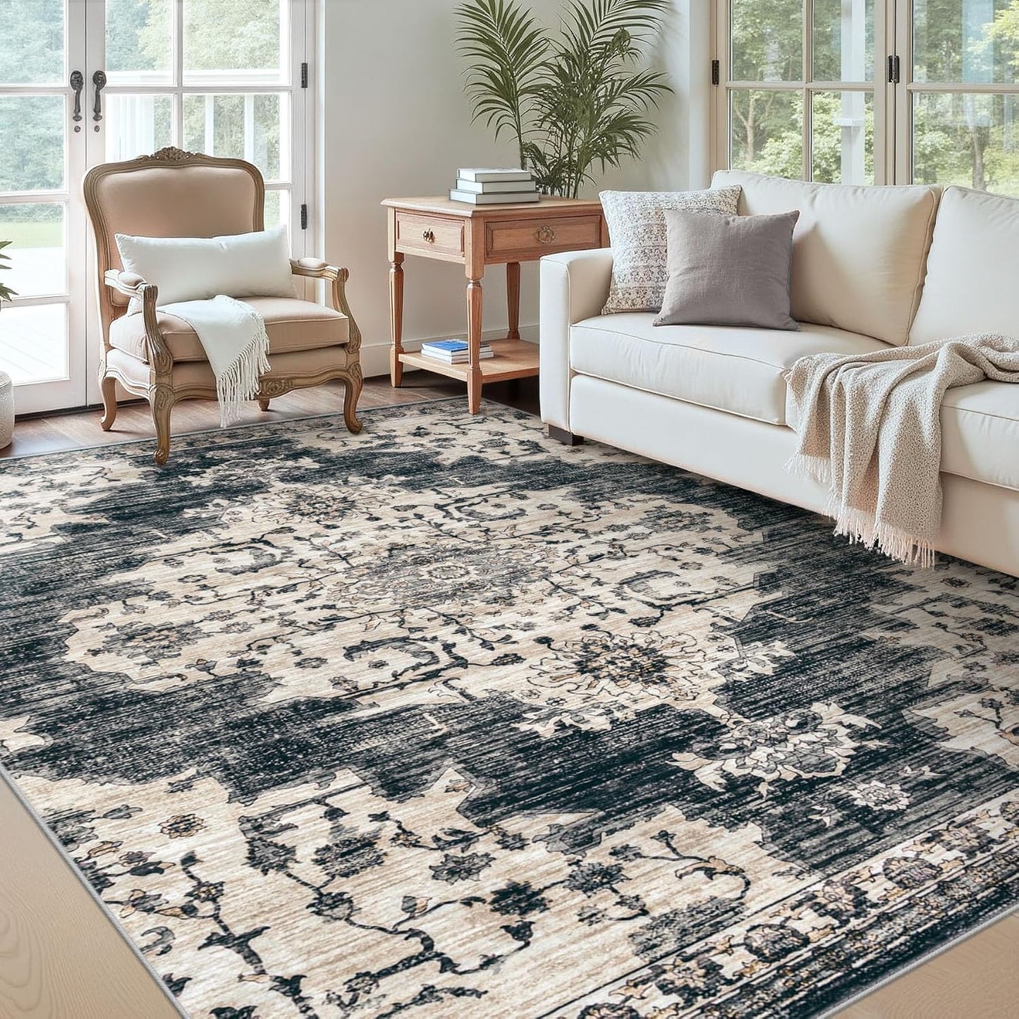 6x9 Area Rugs Washable Rug: Vintage Soft Non-Slip Carpet