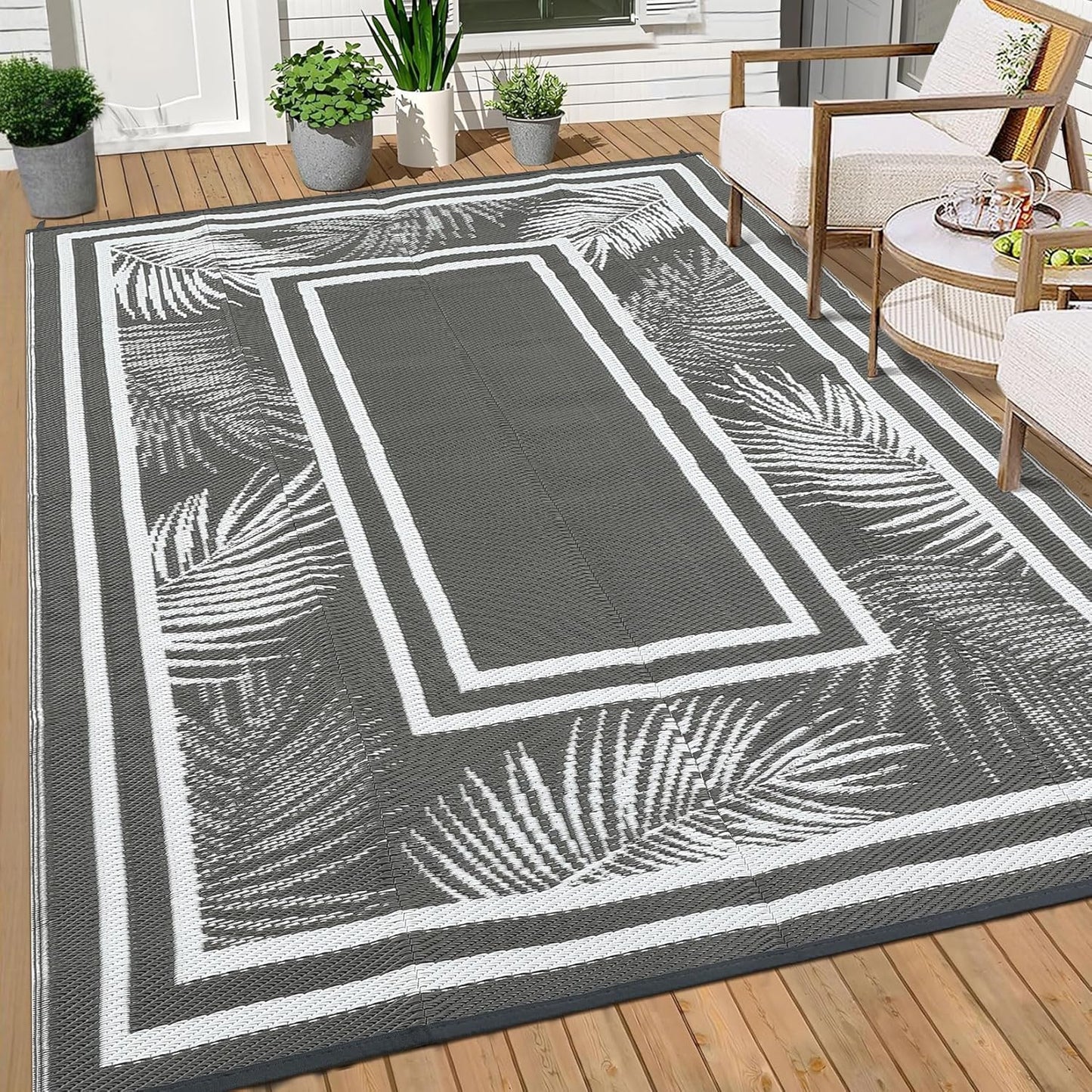 Outdoor Patio Rug 9x12 Waterproof Plastic Straw Rug for Deck