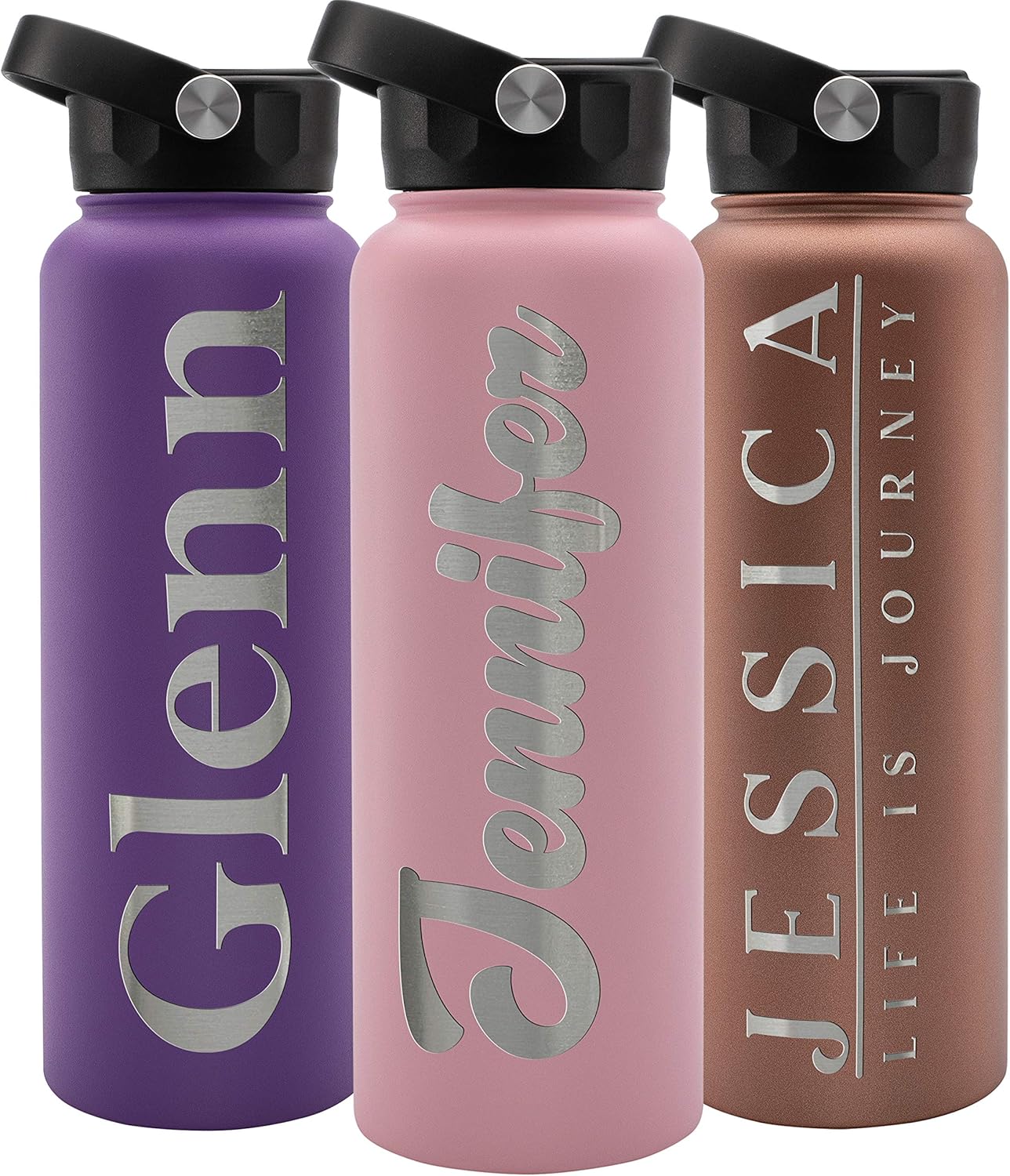 Personalized Water Bottle w Straw Lid - Custom 40 oz Insulated