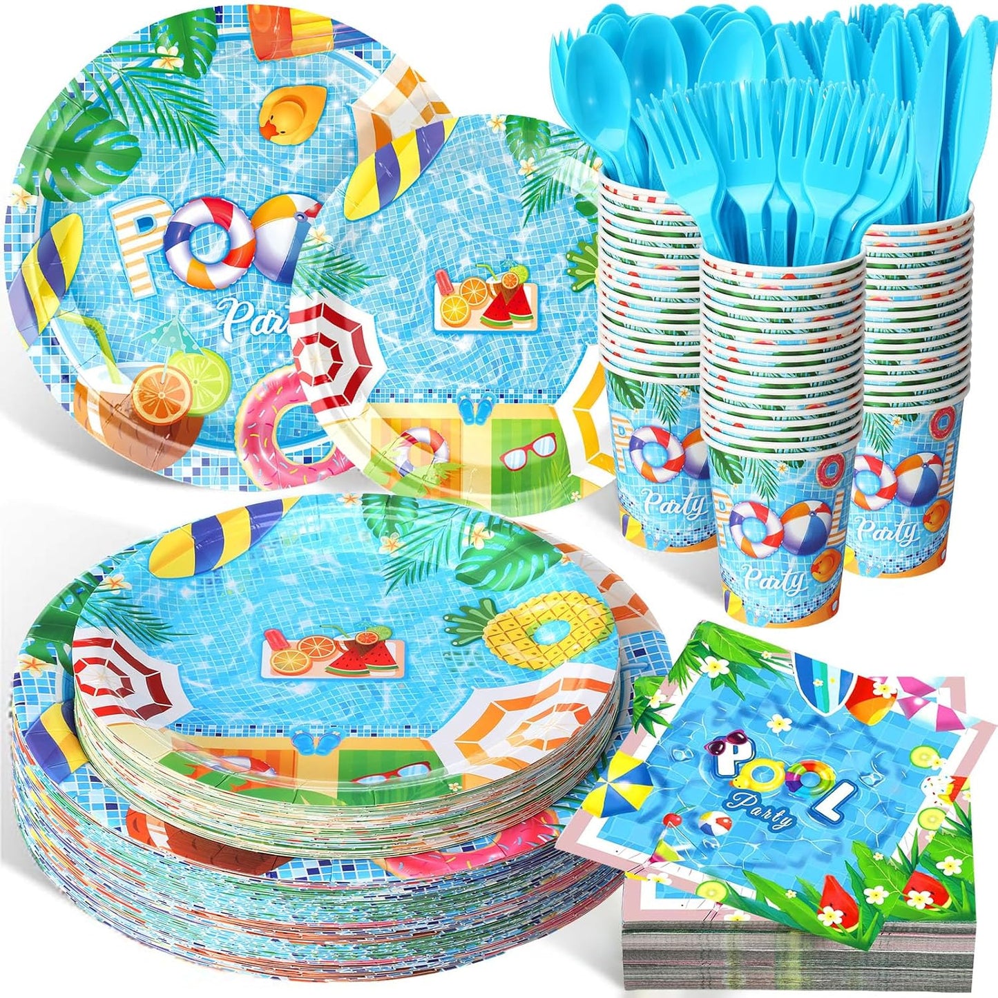 400 Pcs Pool Party Supplies for 50 Guests Summer Fun