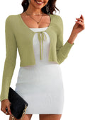 Shrug Sweaters Tie Front Cropped Cardigan - Stretchy Rib Knit Bolero