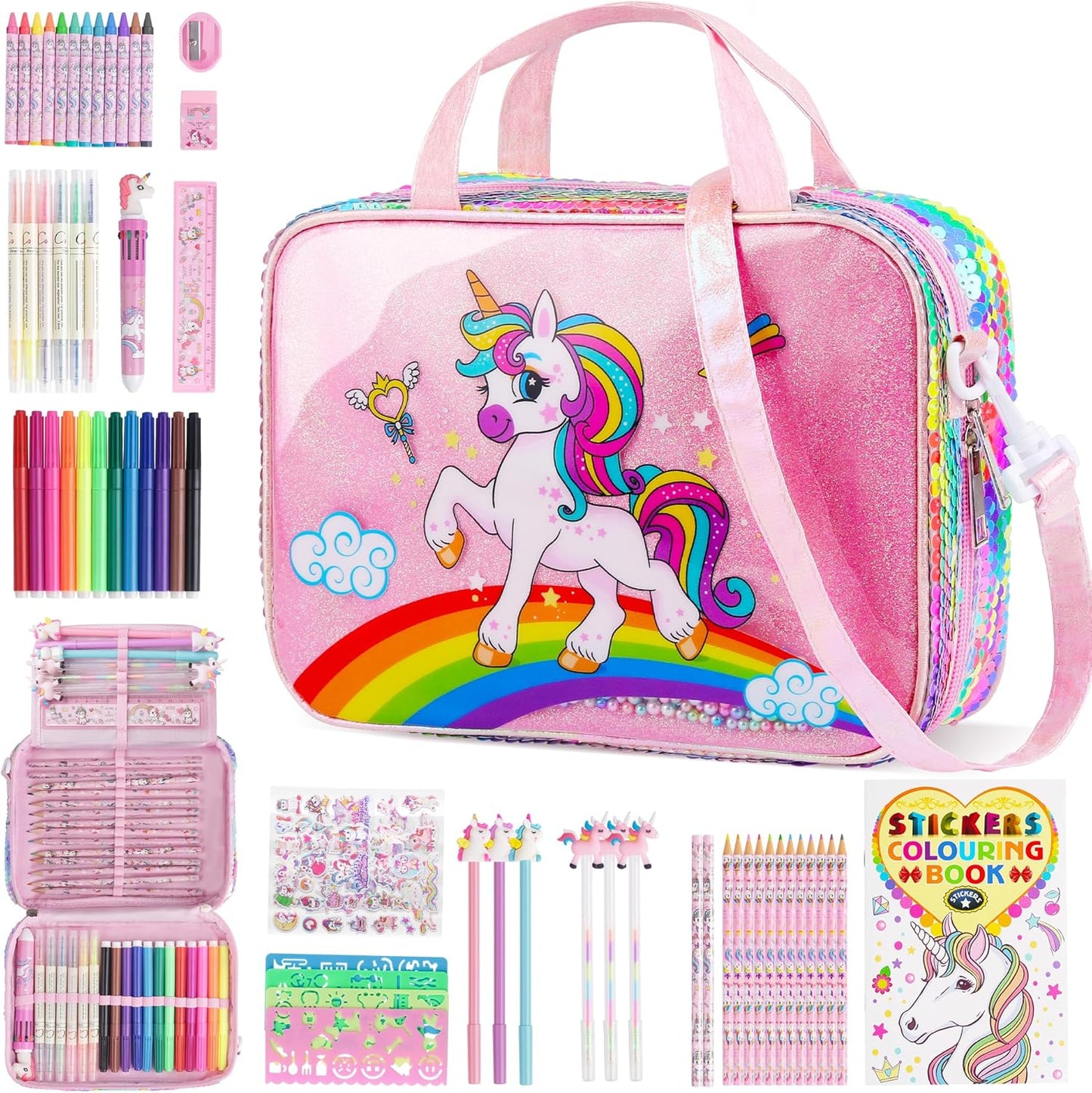 D-FantiX Unicorn Art Supplies Convertible Bag for Creative Girls