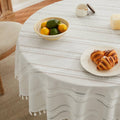 Hemstitched Embroidery Striped Boho Tablecloth 60 in Round - Farmhouse