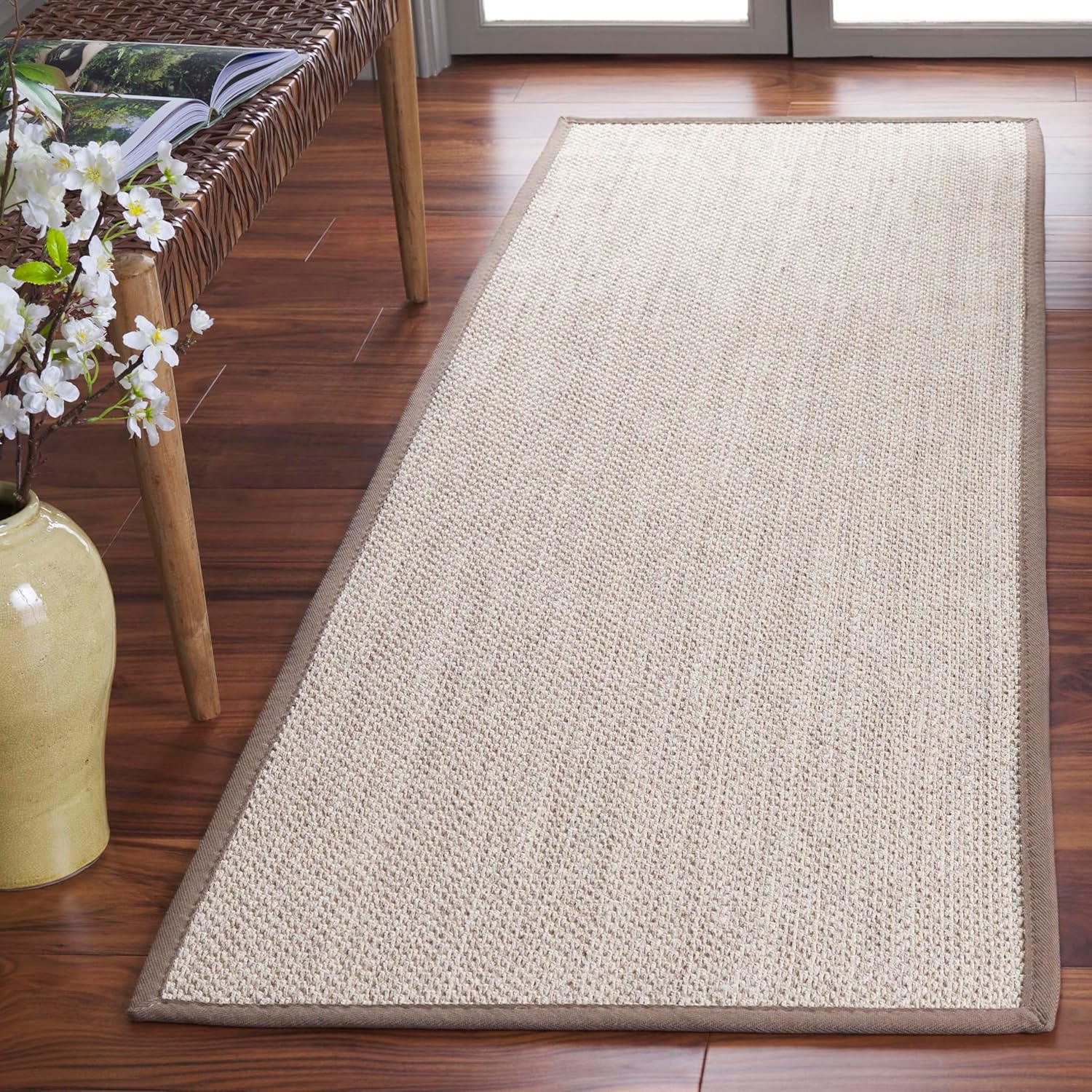 Natural Fiber Runner Rug - 2ft 6in x 18ft - Marble & Khaki Design