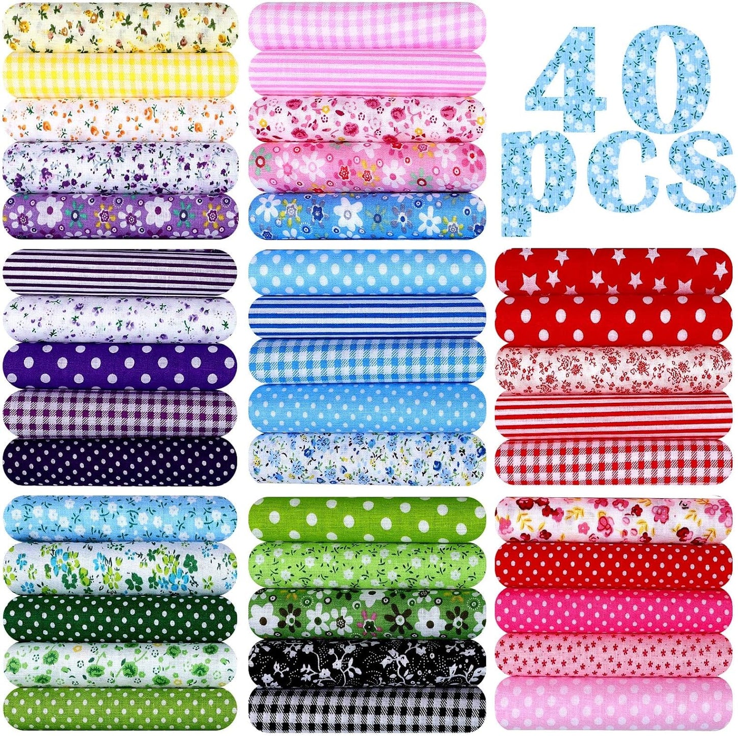 40 Pcs 20 x 20 Inch Cotton Fabric Bundle for DIY Crafts