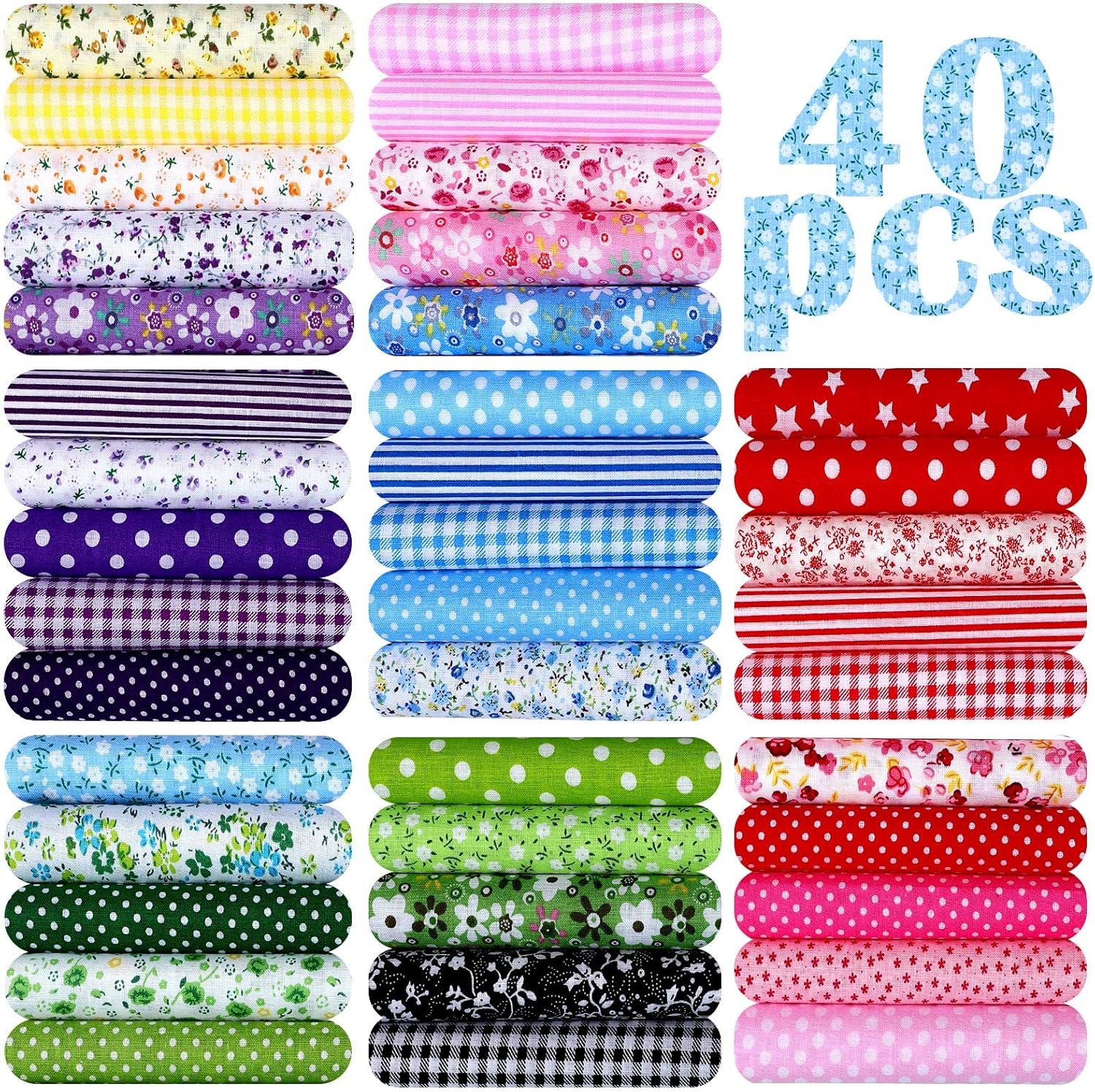 40 Pcs 20 x 20 Inch Cotton Fabric Bundle for DIY Crafts