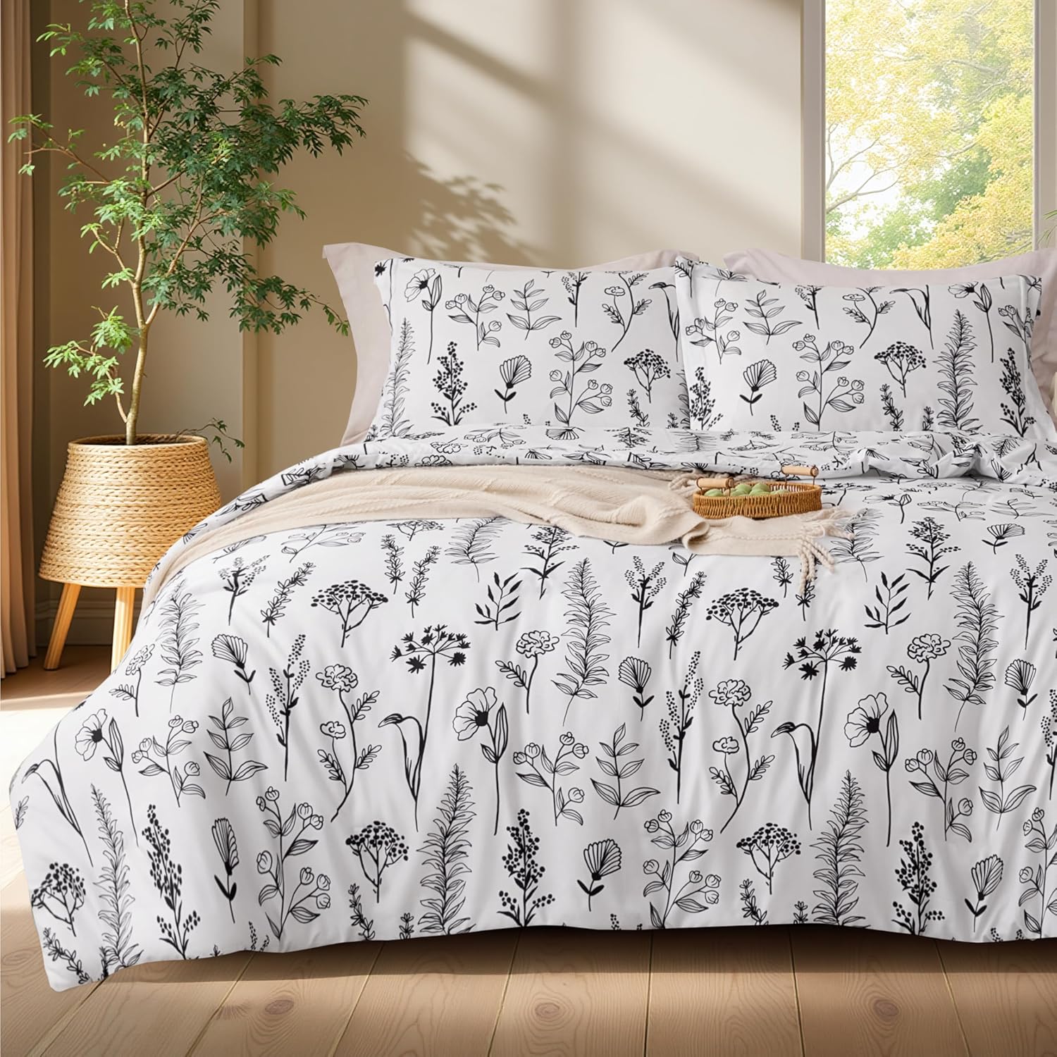 Joiedomi King Size Comforter Set White Floral Bedding for All Seasons