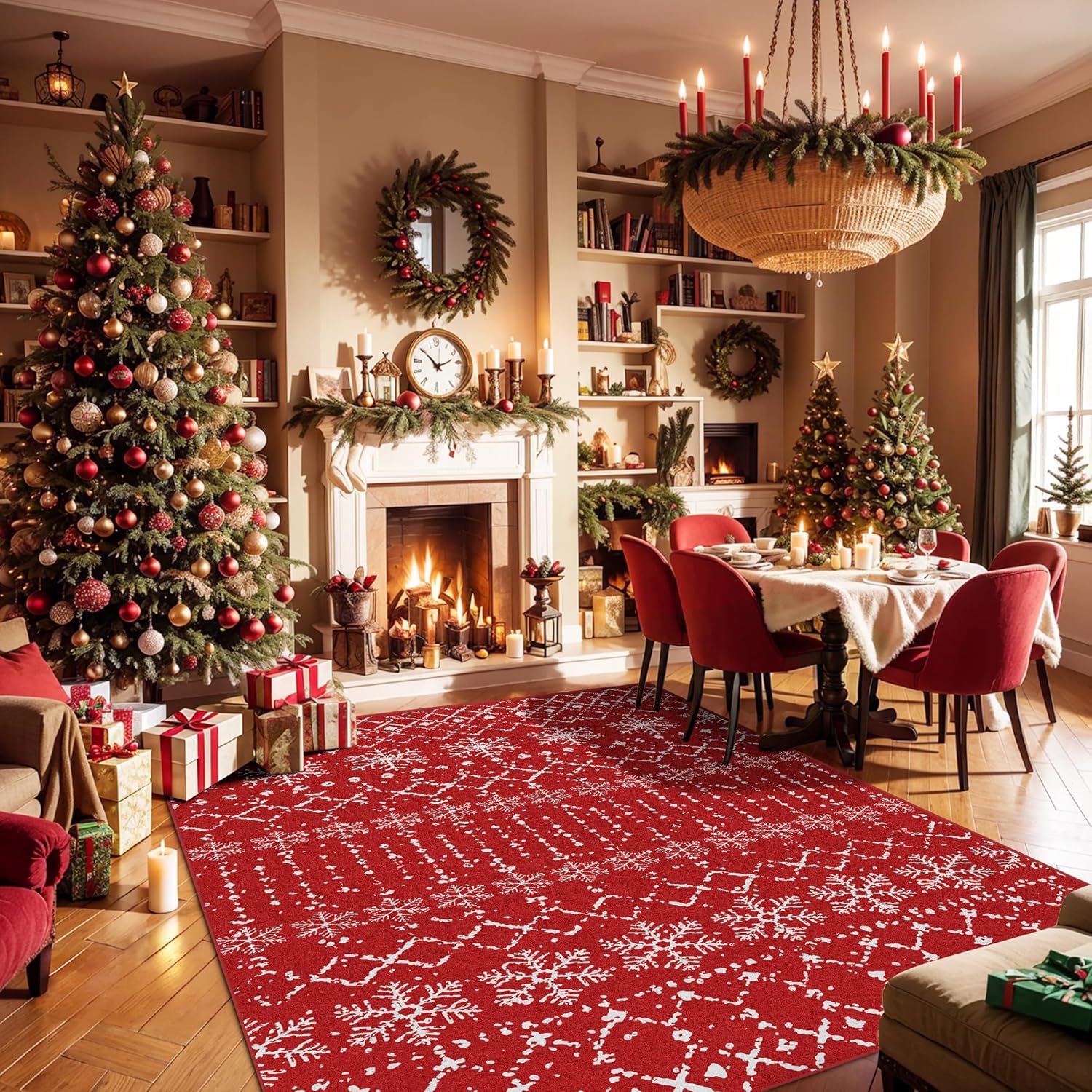 Christmas Area Rug 4x6 for Living Room with Snowflake Design