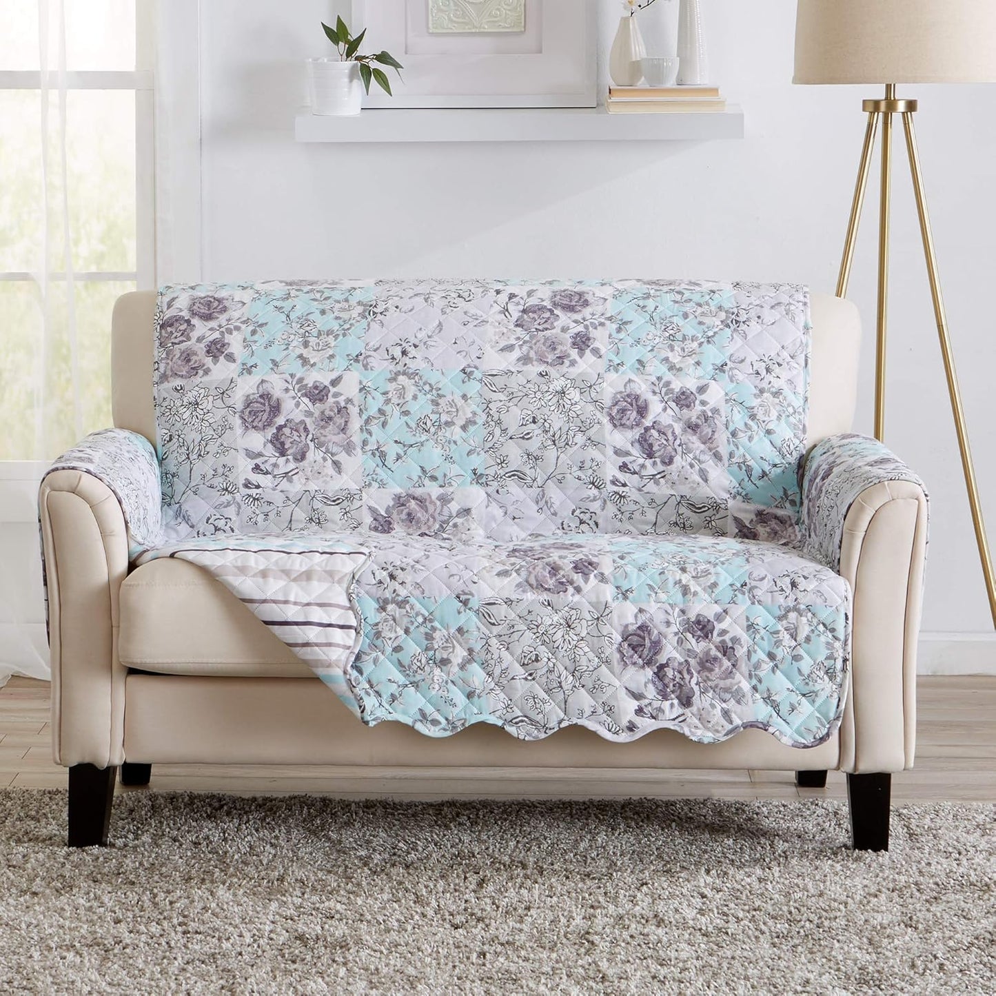 Reversible Floral Patchwork Furniture Protector for Loveseats