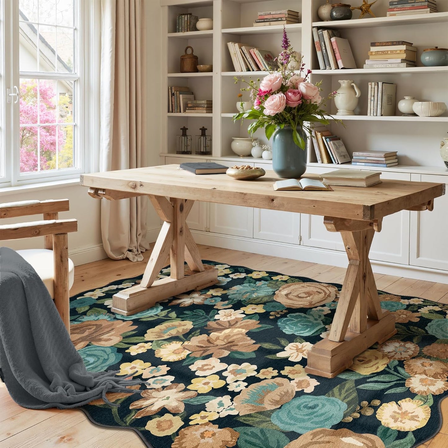 Washable Floral Area Rug 3x5 for Kitchen and Living Room