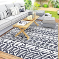 Outdoor Rug for Patio 6 ft x 9 ft Blue & White Geometric - Reversible