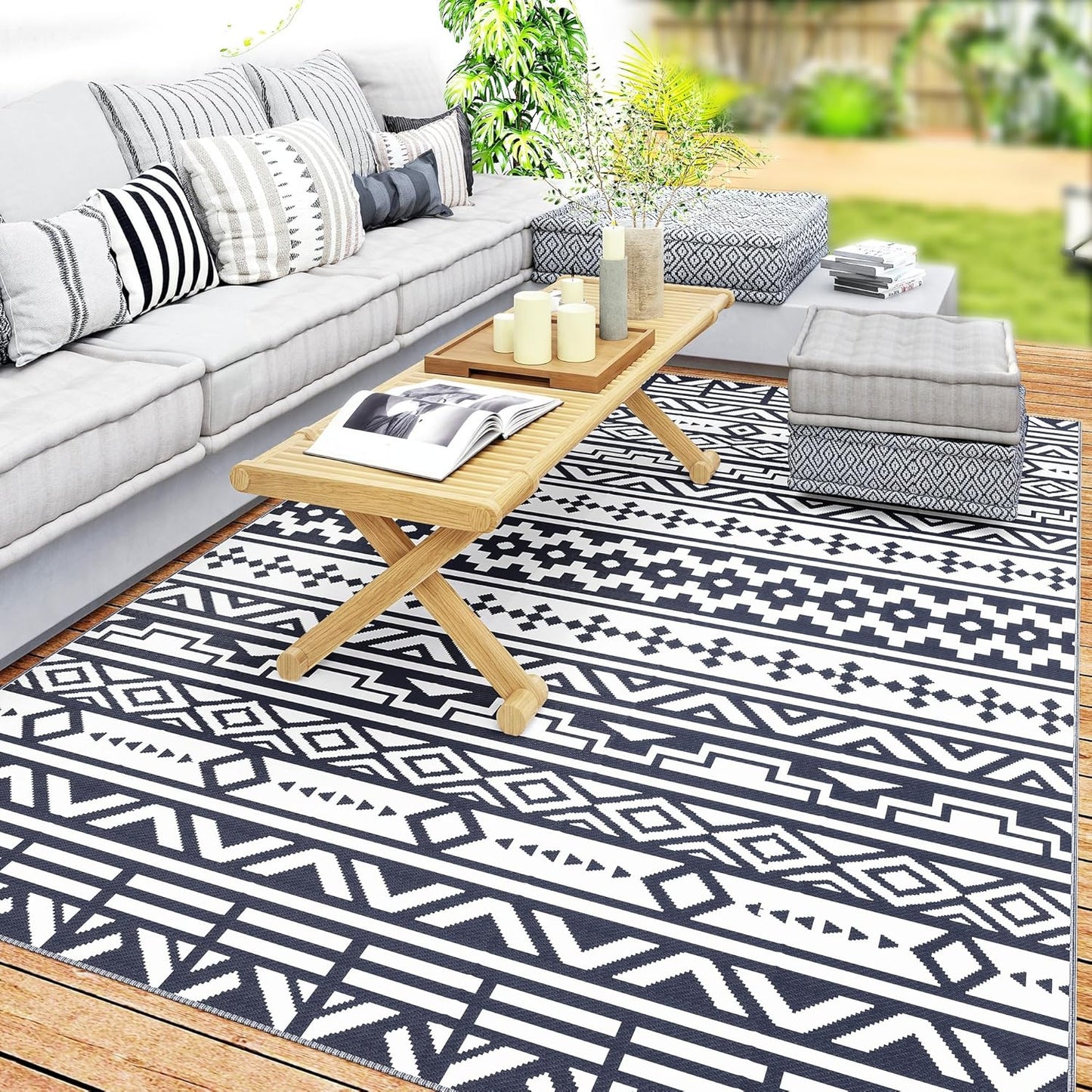 Outsunny Outdoor Rug for Patio, 6ft x 9ft Waterproof Mat