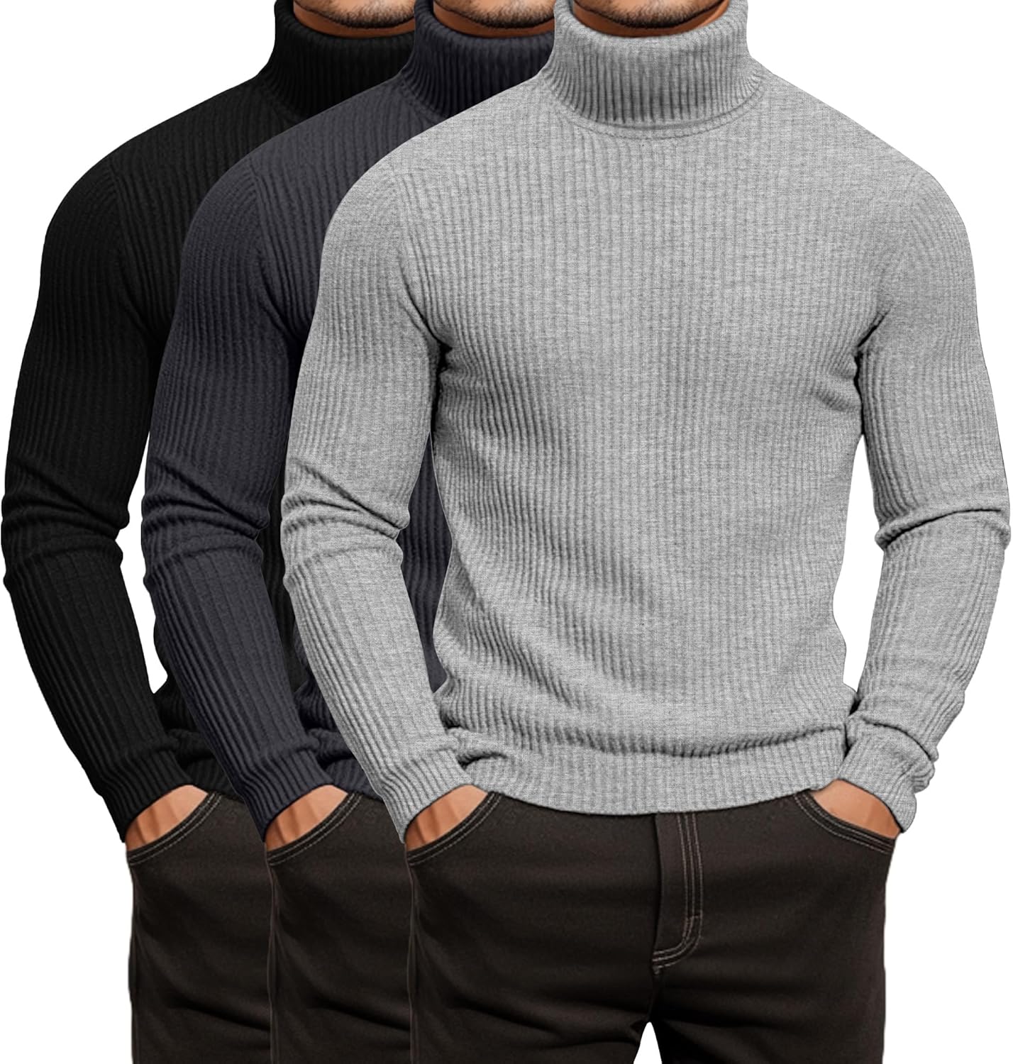 Men's Ribbed Turtleneck Shirts - Lightweight Long Sleeve Sweaters