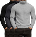 3 Pack Men's Ribbed Turtleneck Shirts - Lightweight Layering Essential