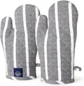 Long 12in Oven Mitts Roma Grey Stripes - Encasa XO Heat Safe