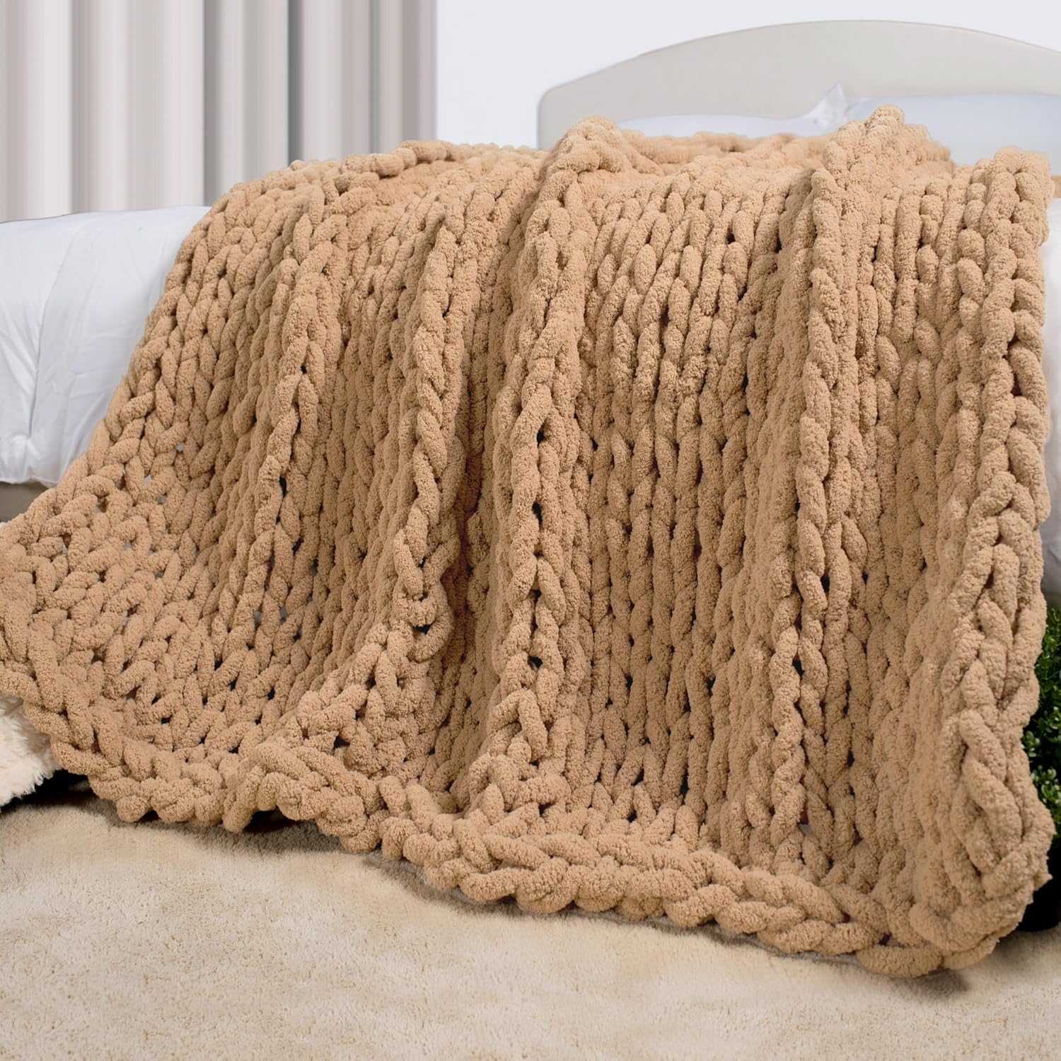Chunky Knit Throw Blanket 60in X 80in for Cozy Autumn Evenings