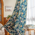 Boho Floral Curtains 102 in Long Navy Blue Floral Drapes - Light