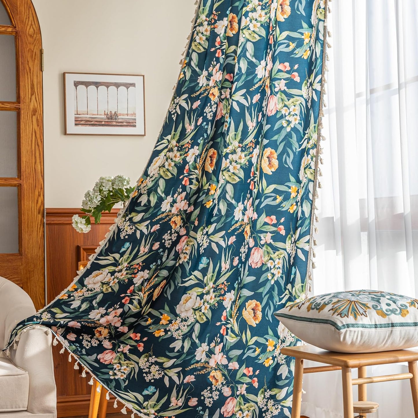 Boho Floral Curtains for Living Room - 102 Inches Long Panels