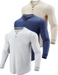 3 Pack Men's Thermal Long Sleeve Waffle Henley Shirts for Comfort