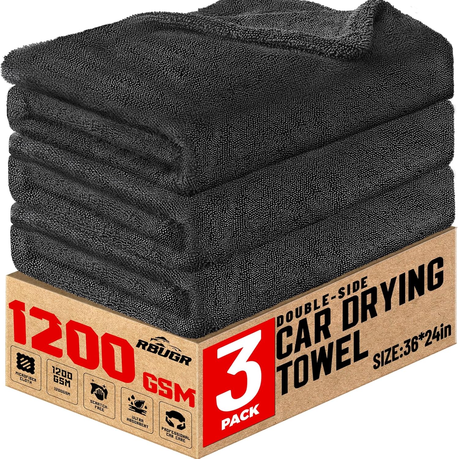 Microfiber Towels for Cars - Ultra Absorbent 3 Pack for Detailing