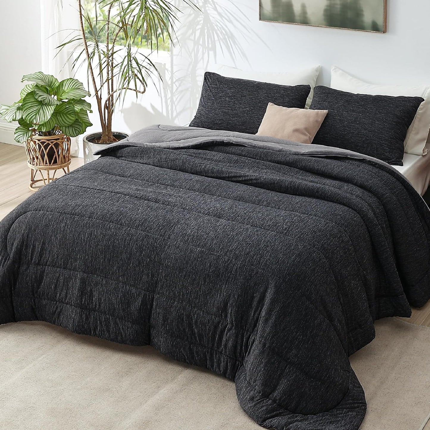 Bedsure King Comforter Set - Reversible Charcoal Black Bedding