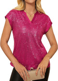 Sequin Sparkly Tops V Neck Cap Sleeve - Dressy Glitter Party Top